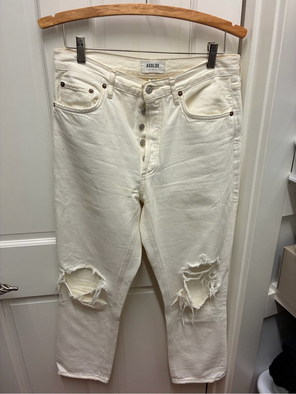 Agolde White Distressed Relaxed Fit Men's Jeans